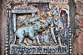 Bagan Myanmar. Dhammayazika pagoda, glazed Jataka plaques. 